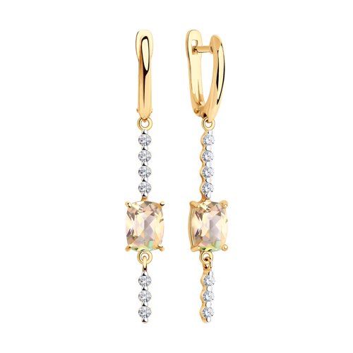 Серьги Длинные из красного золота с камнями Swarovski, Топаз розовый