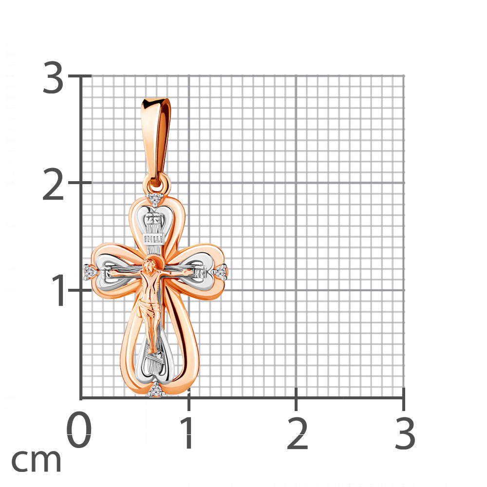 Cruce din aur roșu cu pietre Cubic Zirconia Incolor