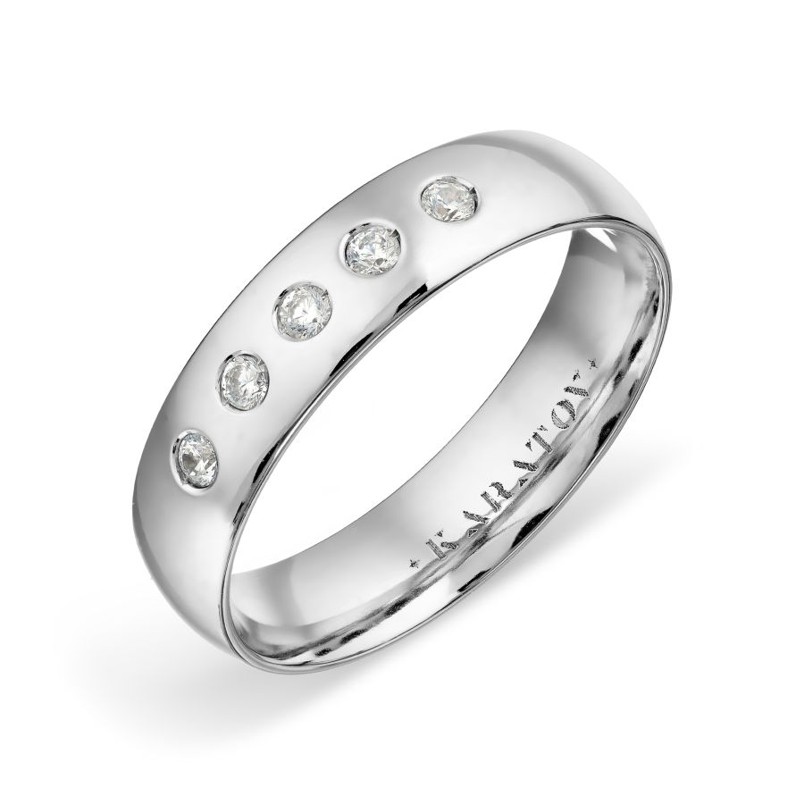 Обручальное кольцо из белого золота с камнями Фианит