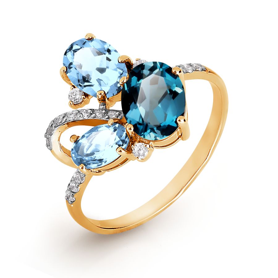 Inel din aur roșu cu pietre Cubic Zirconia Incolor, Topaz London și Topaz