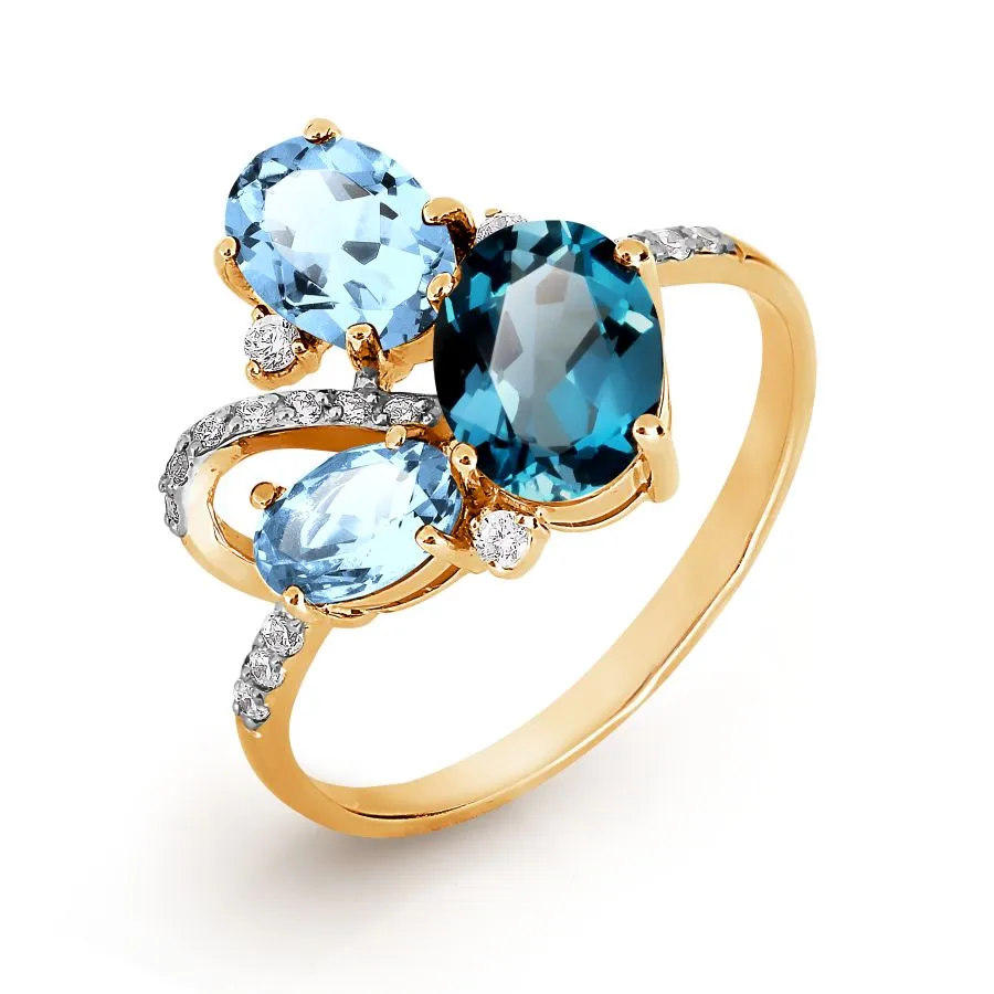 Inel din aur roșu cu Cubic Zirconia Incolor, Topaz London și Topaz