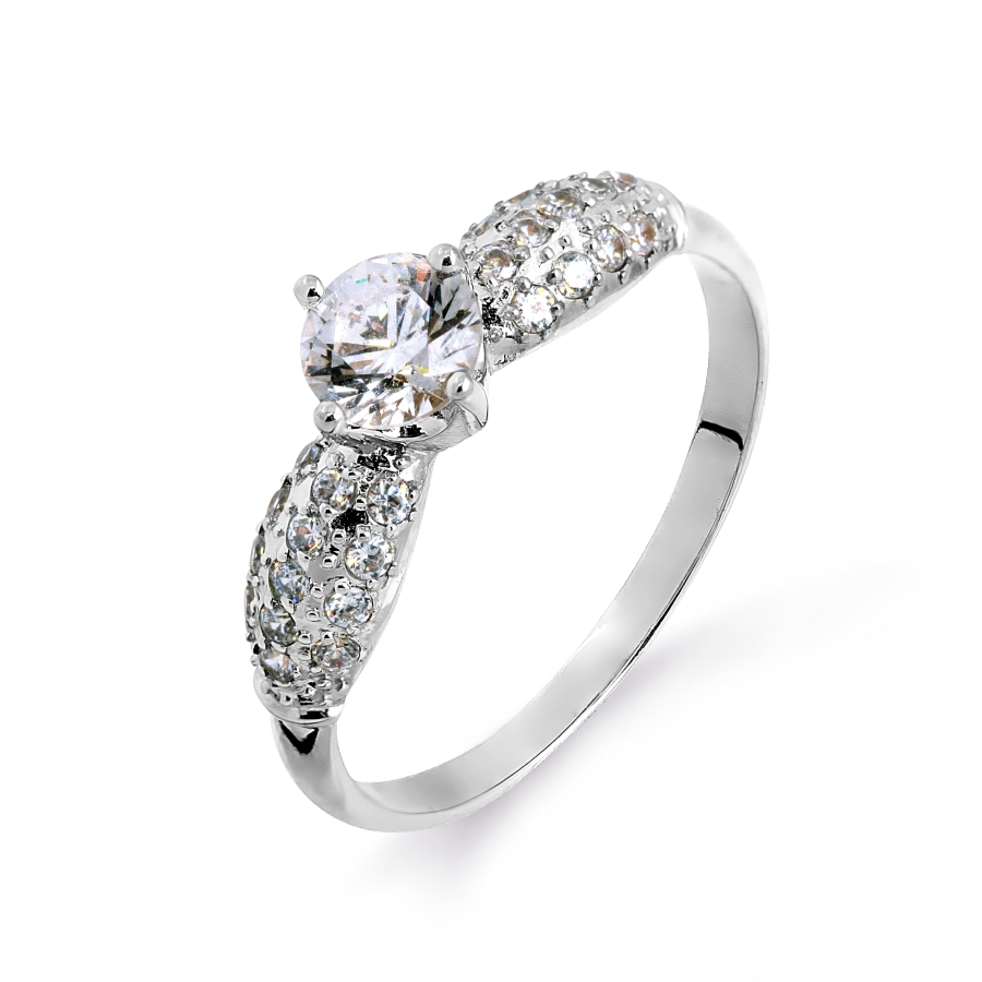 Кольцо из белого золота с камнями Фианит