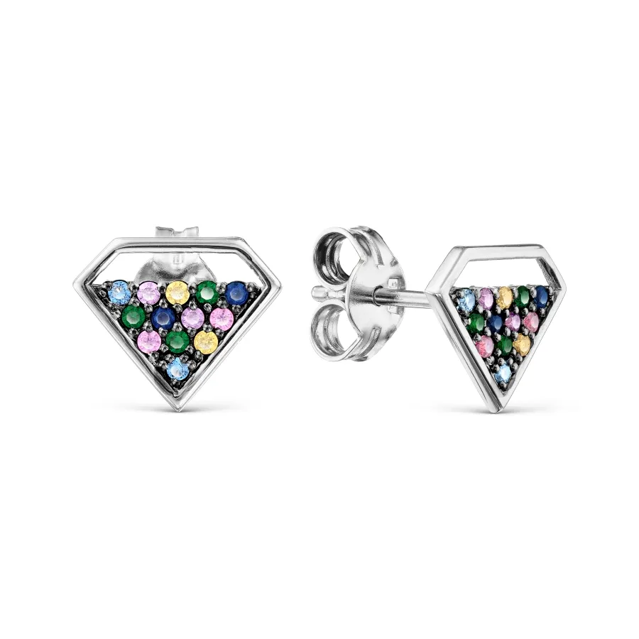 Cercei Pusete din aur alb cu Cubic Zirconia Incolor, Cubic Zirconia Liliachiu și Cubic Zirconia Albastru Safir