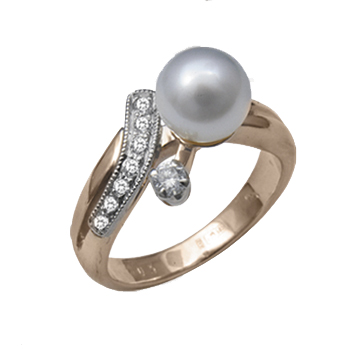 Inel din aur roșu cu pietre Diamant, Perla Albă