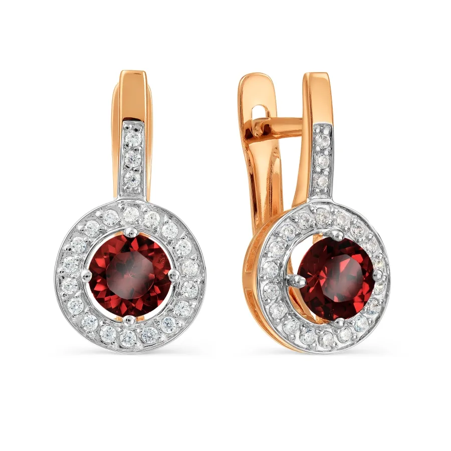 Cercei din aur roșu cu Cubic Zirconia Incolor, Granat