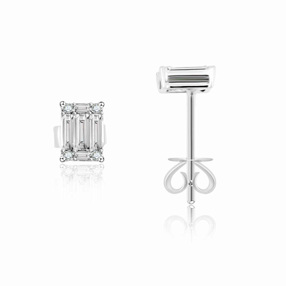 Cercei Pusete din aur alb cu pietre Diamant