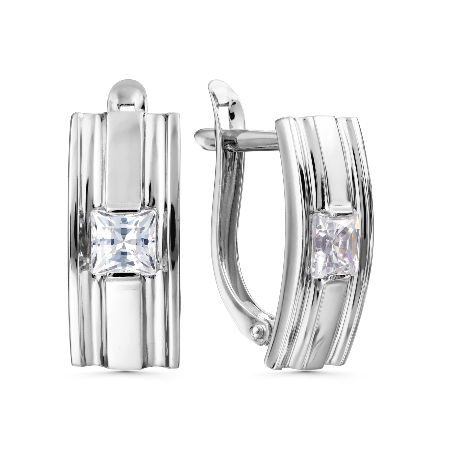 Cercei din aur alb cu pietre Cubic Zirconia Incolor