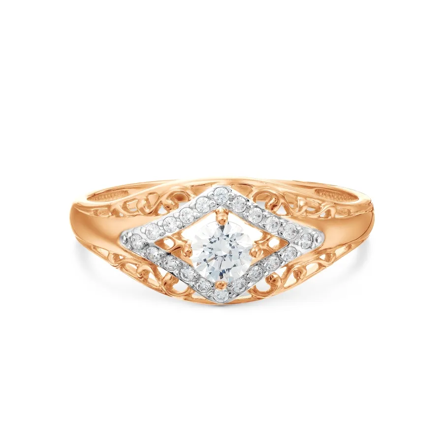 Inel din aur roșu cu Cubic Zirconia Incolor
