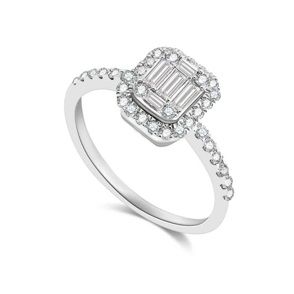 Inel din aur alb cu pietre Diamant