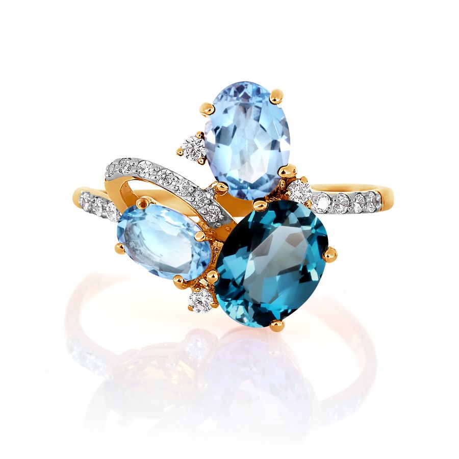 Inel din aur roșu cu pietre Cubic Zirconia Incolor, Topaz London și Topaz