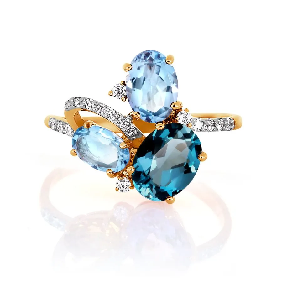 Inel din aur roșu cu Cubic Zirconia Incolor, Topaz London și Topaz