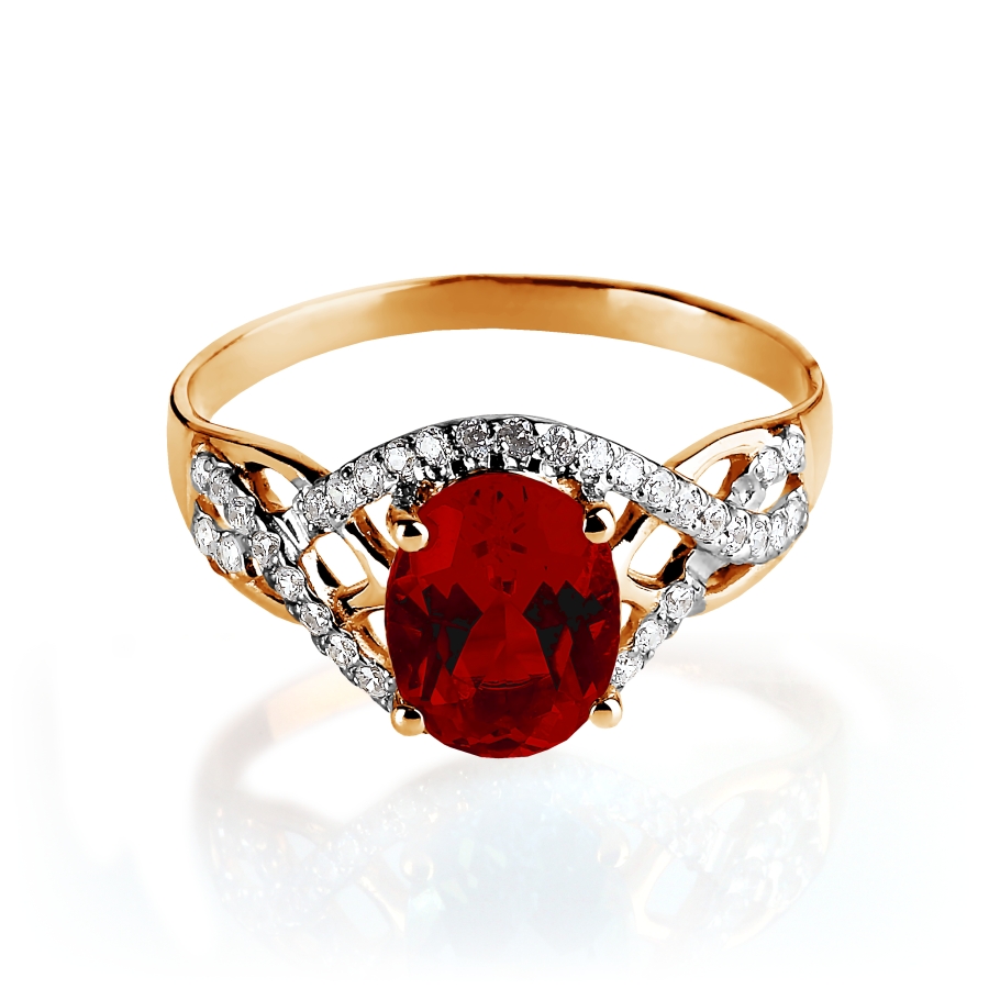 Inel din aur roșu cu pietre Cubic Zirconia Incolor, Granat