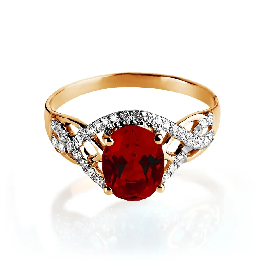 Inel din aur roșu cu Cubic Zirconia Incolor, Granat