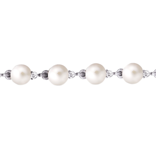 Brățară din aur alb cu pietre Cubic Zirconia Incolor, Perla Albă