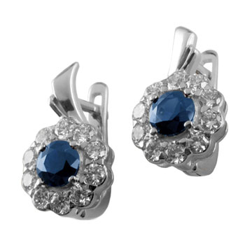 Серьги из белого золота с камнями Бриллиант, Сапфир