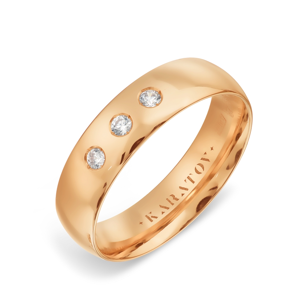 Обручальное кольцо из красного золота с камнями Фианит