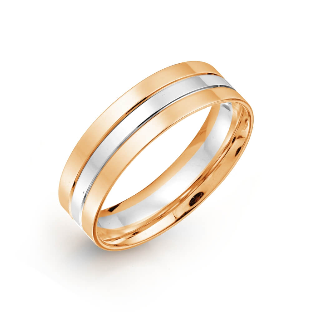 Обручальное кольцо из белого и красного золота без камней