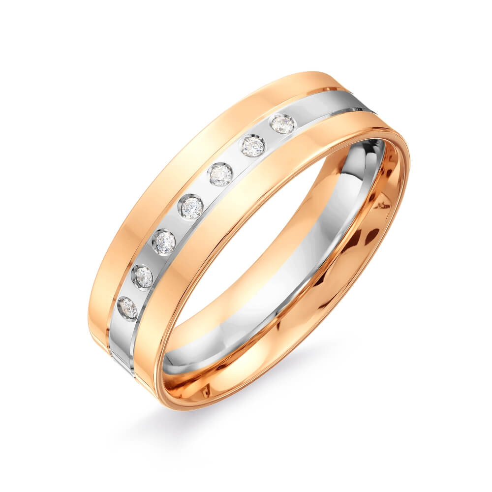 Обручальное кольцо из белого и красного золота с камнями Фианит