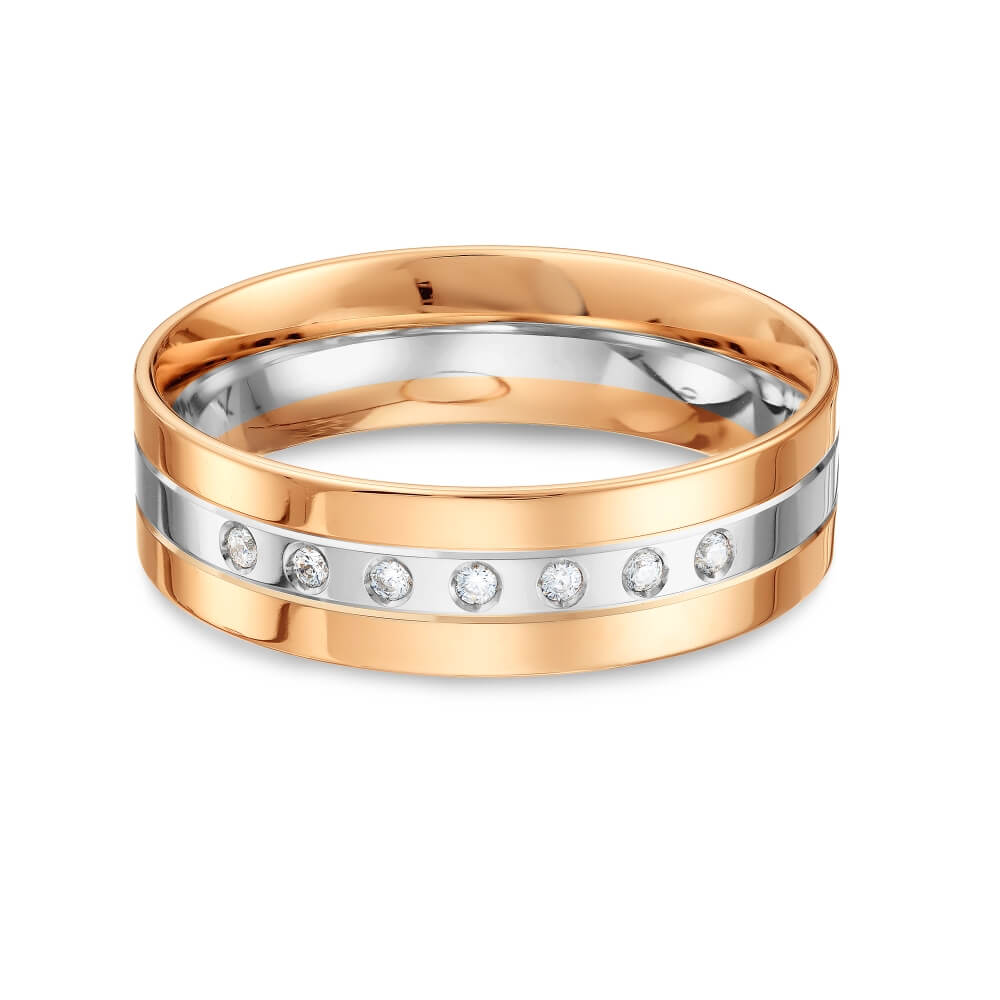 Обручальное кольцо из белого и красного золота с камнями Фианит