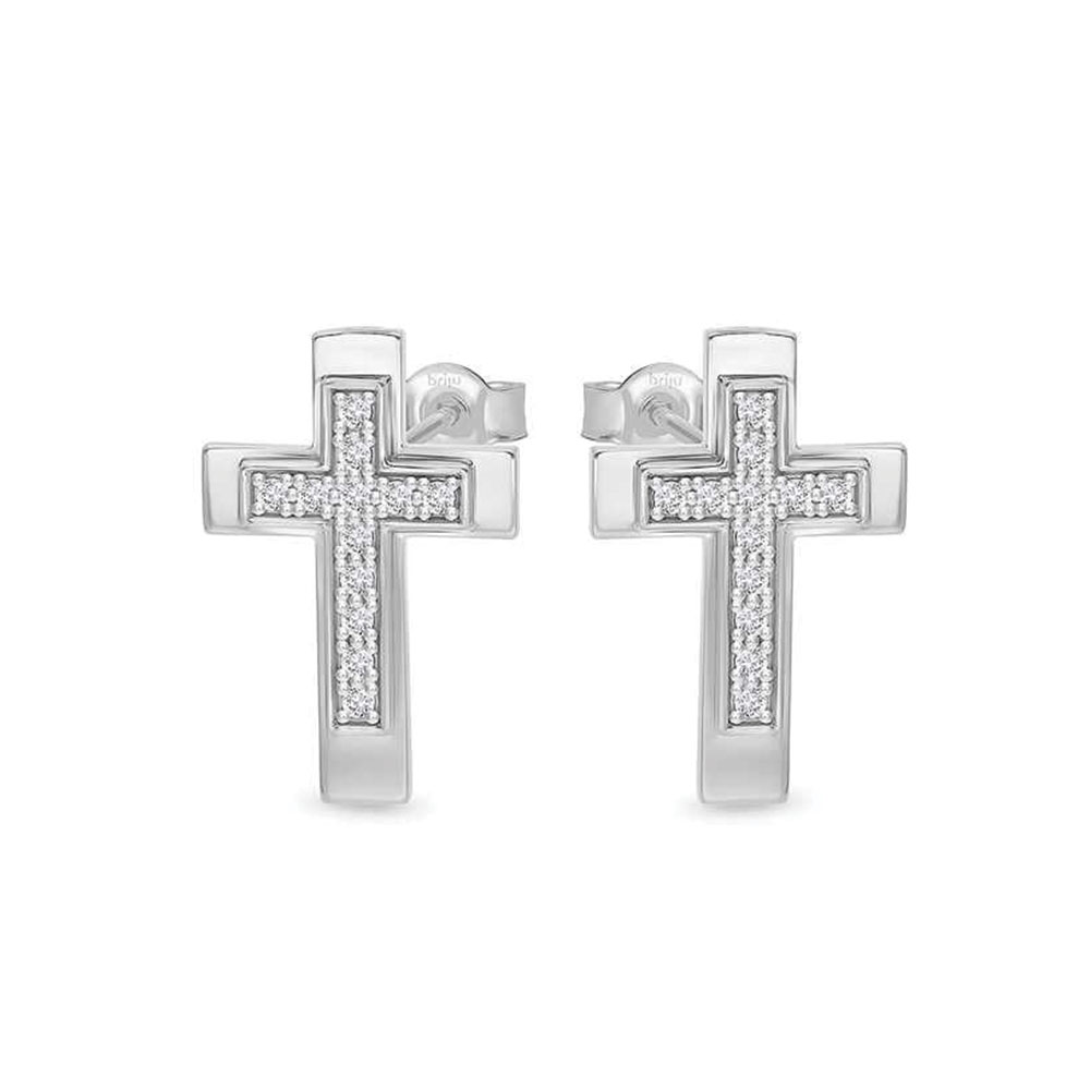 Cercei Pusete din aur alb cu pietre Cubic Zirconia Incolor