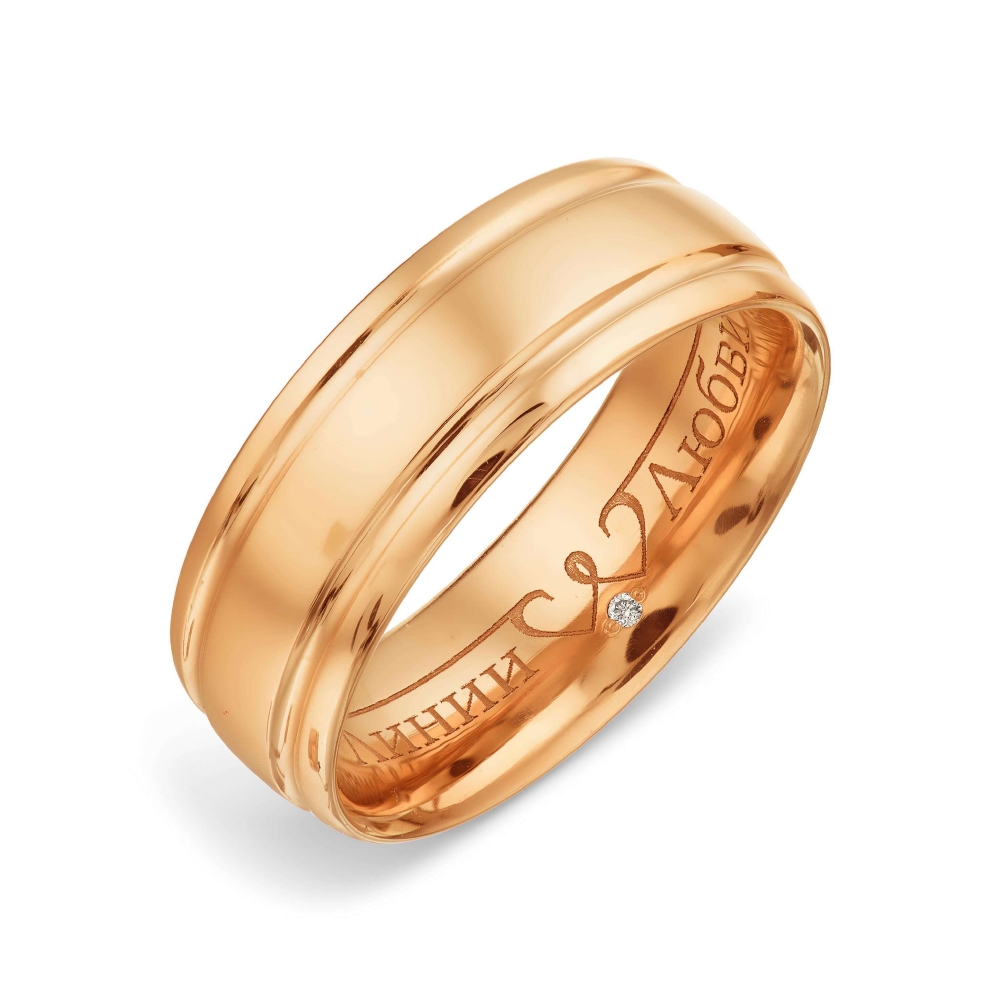 Обручальное кольцо из красного золота с камнями Бриллиант