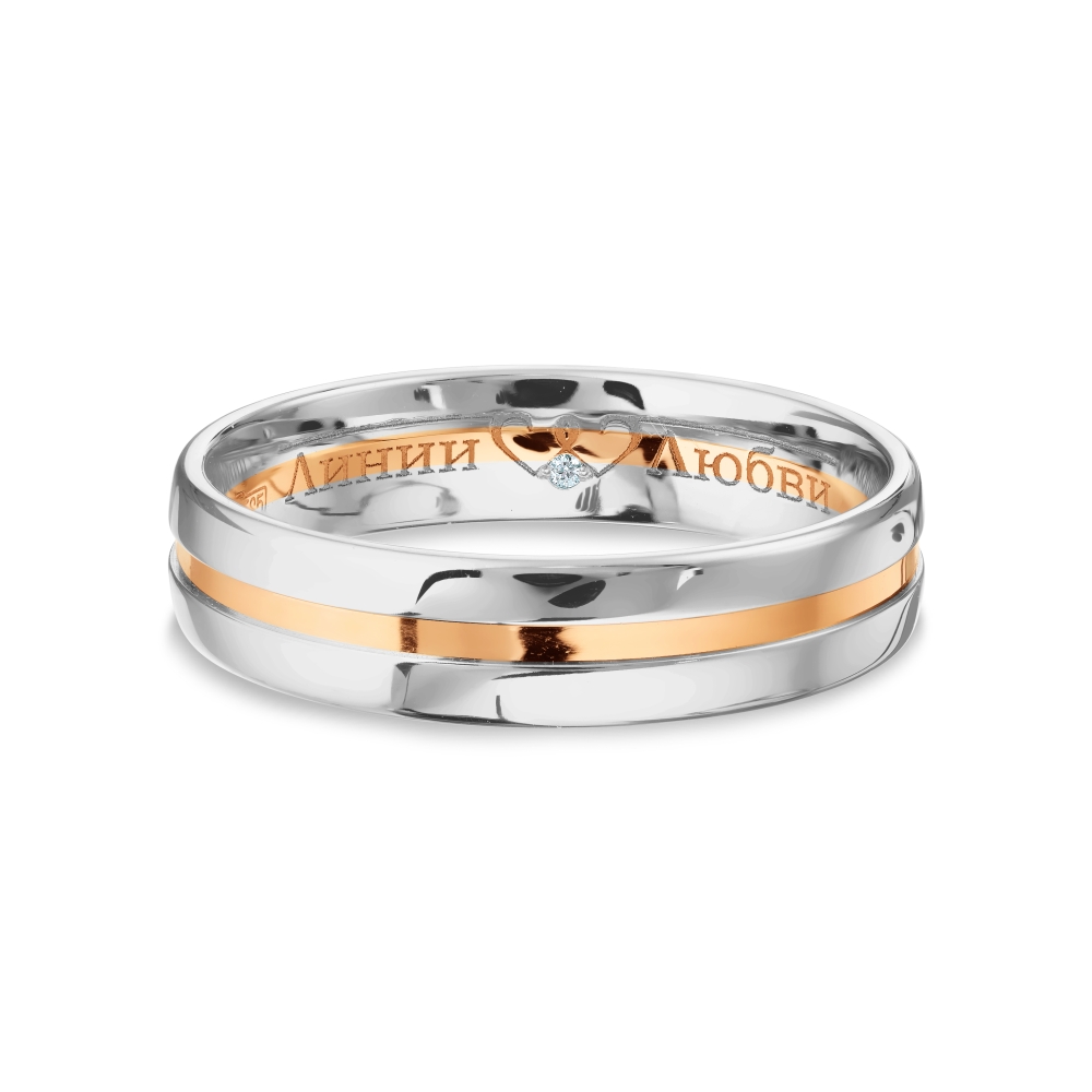 Обручальное кольцо из белого и красного золота с камнями Бриллиант