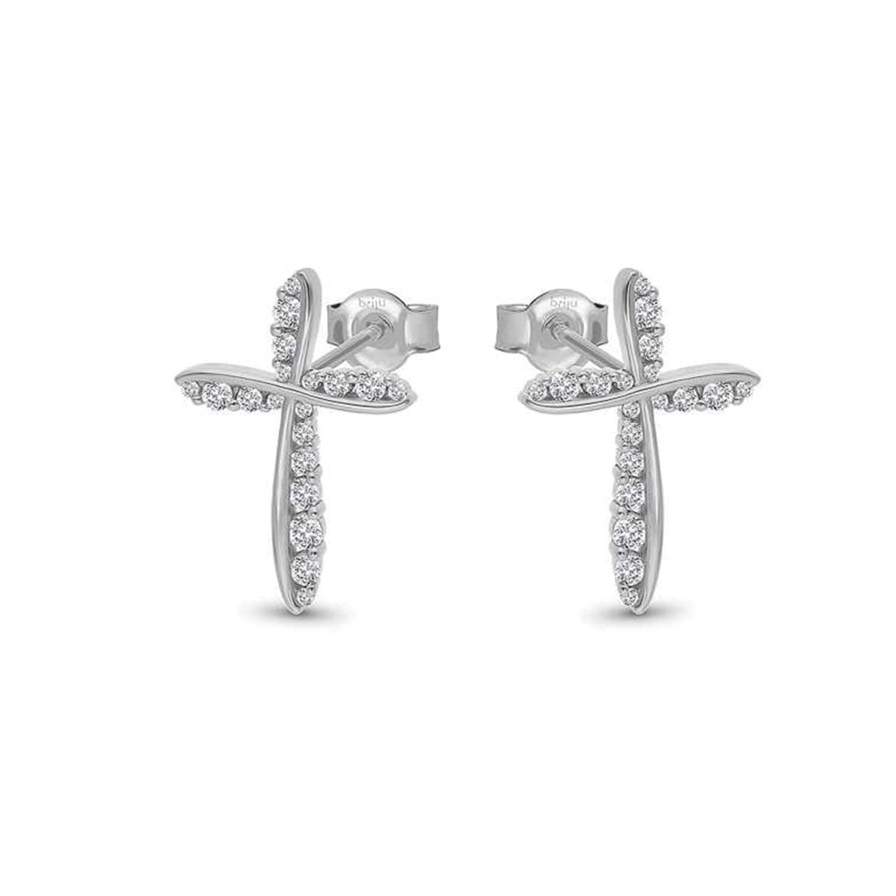 Cercei Pusete din aur alb cu pietre Cubic Zirconia Incolor