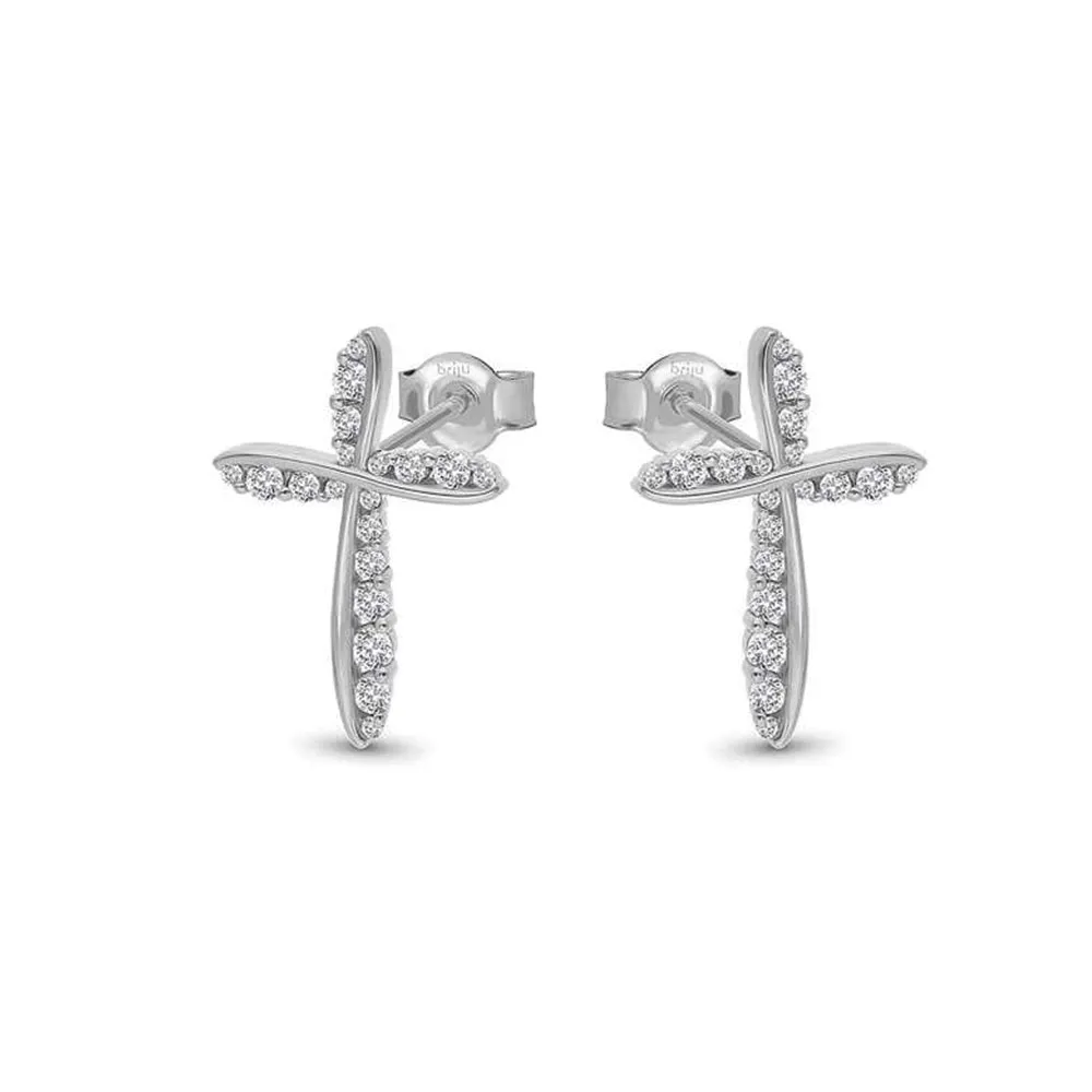 Cercei Pusete din aur alb cu Cubic Zirconia Incolor