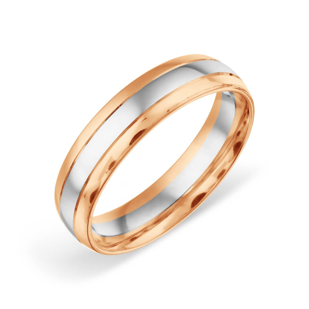 Обручальное кольцо из белого и красного золота без камней