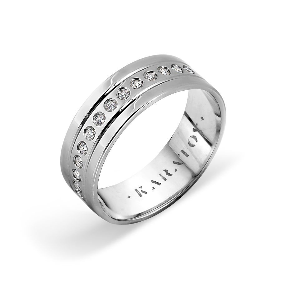 Обручальное кольцо из белого золота с камнями Фианит