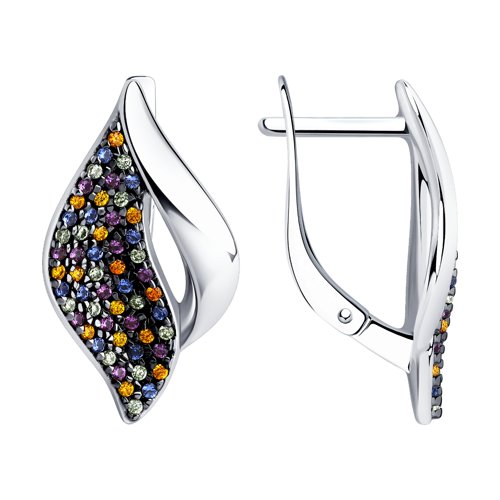 Cercei din argint  cu pietre Cubic zirconia Albastru Safir, Fianit orange și Cubic zirconia Verde