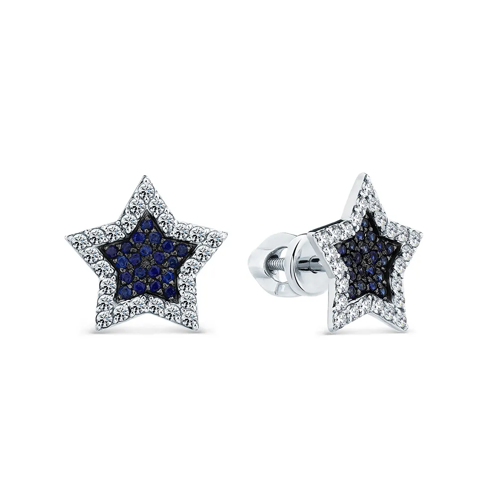 Cercei Pusete din aur alb cu Diamant, Safir