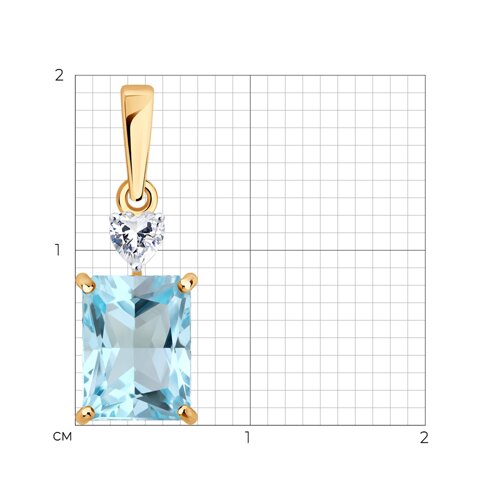 Pandantiv din aur roșu cu Cubic Zirconia Incolor, Topaz albastru