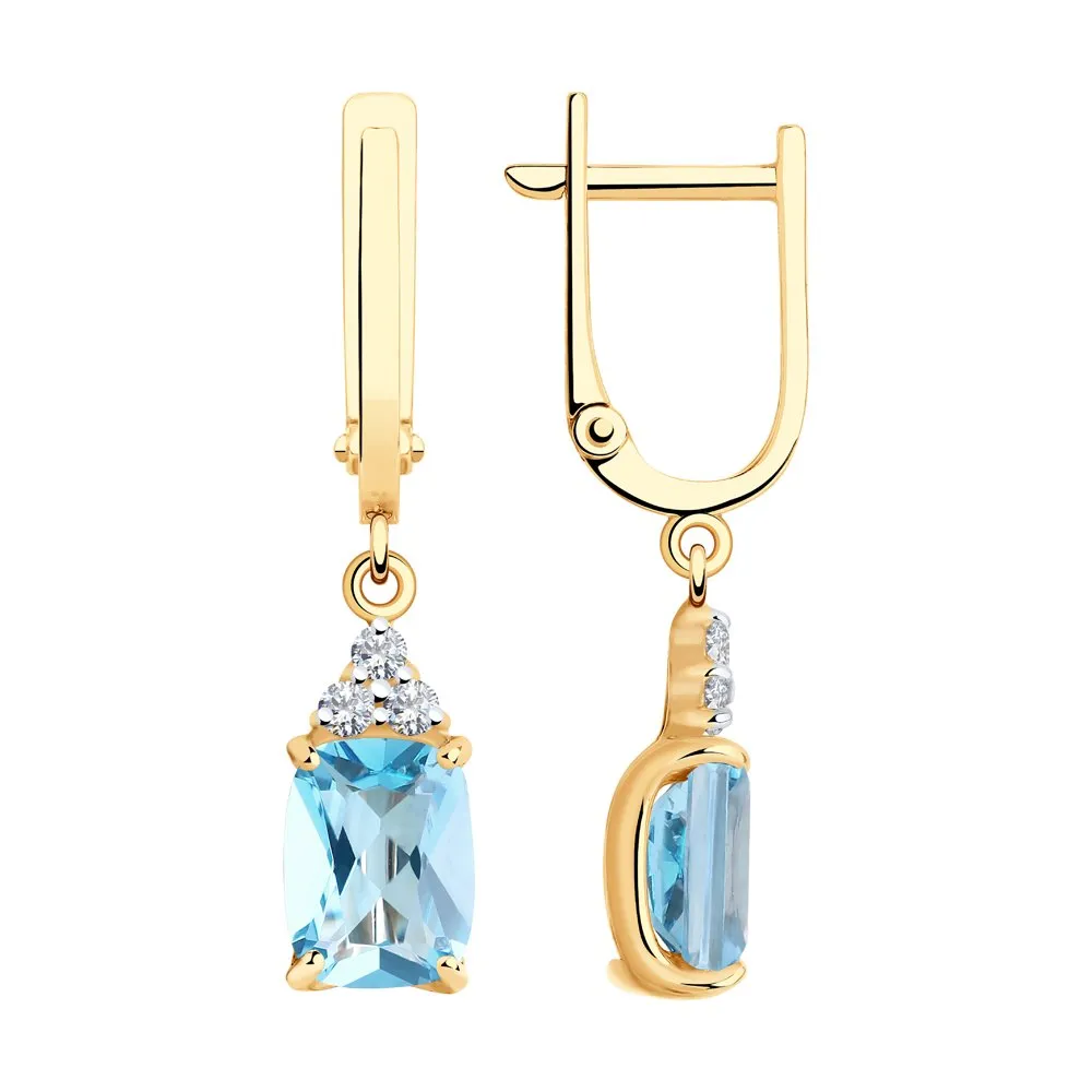 Cercei Suspendați din aur roșu cu Cubic Zirconia Incolor, Topaz albastru