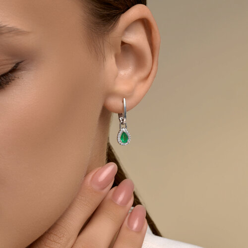 Cercei Suspendați din argint  cu pietre Cubic Zirconia Incolor, Smarald