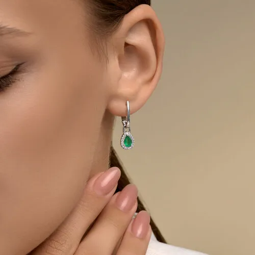 Cercei Suspendați din argint cu Cubic Zirconia Incolor, Smarald