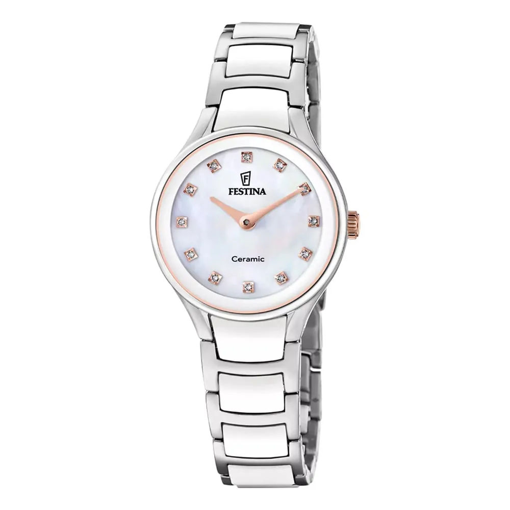 Часы FESTINA с камнями Swarovski, Керамика белая