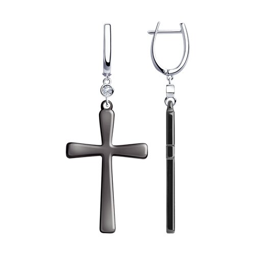Cercei Suspendați din argint  cu pietre Cubic Zirconia Incolor, Ceramica neagră