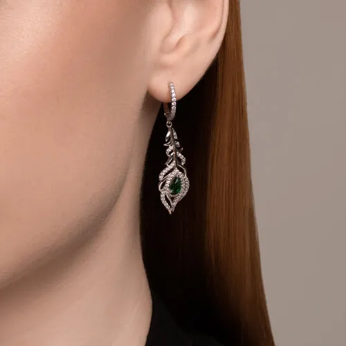 Cercei Creole din argint cu Cubic Zirconia Incolor, Cubic Zirconia Verde