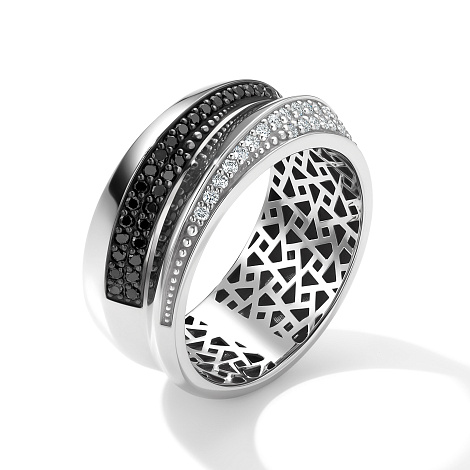 Кольцо из белого золота с камнями Бриллиант, Черный бриллиант