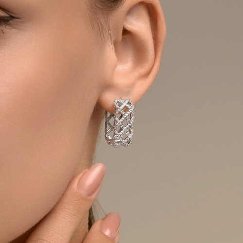 Cercei Creole din argint  cu pietre Cubic Zirconia Incolor