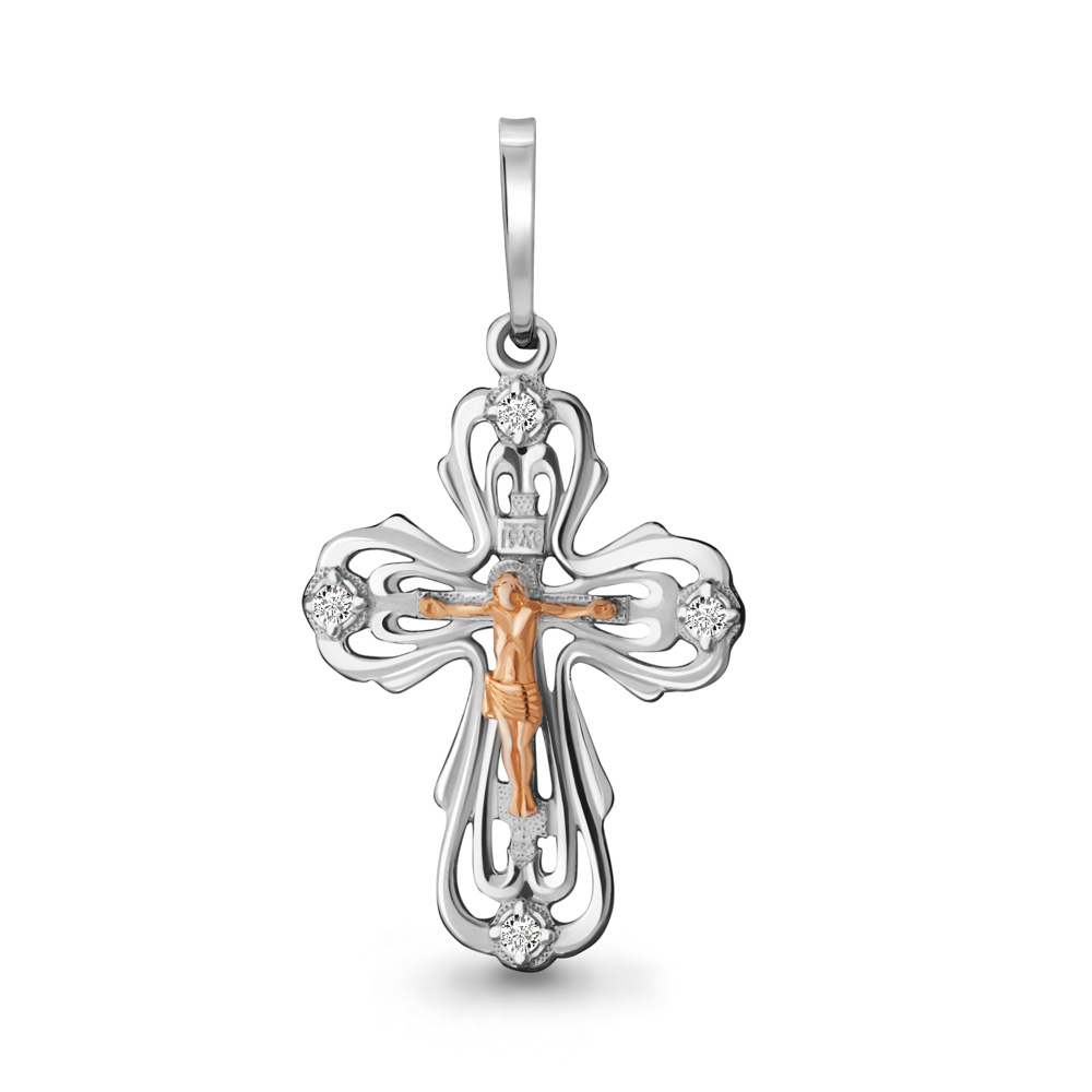 Cruce din aur alb cu pietre Diamant