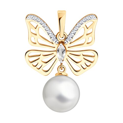 Pandantiv din aur roșu cu pietre Cubic Zirconia Incolor, Cristal de munte și Perla Albă