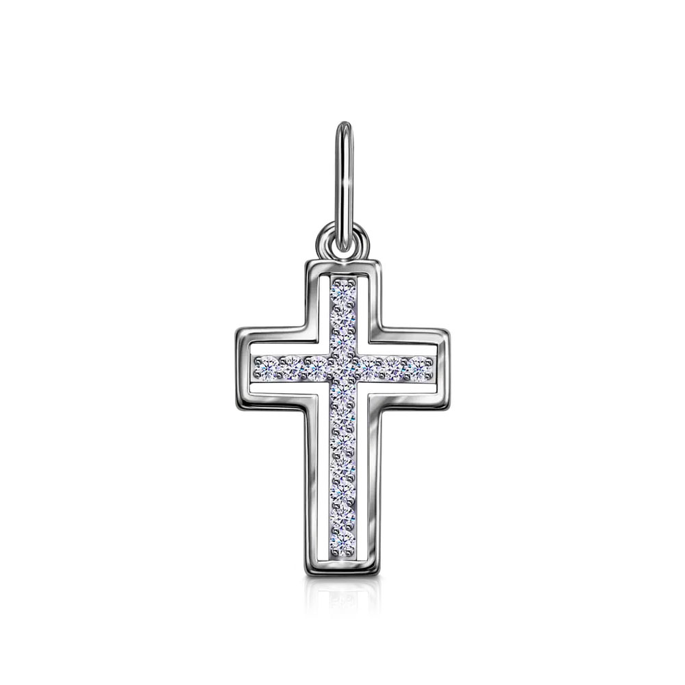 Cruce din aur alb cu pietre Cubic Zirconia Incolor