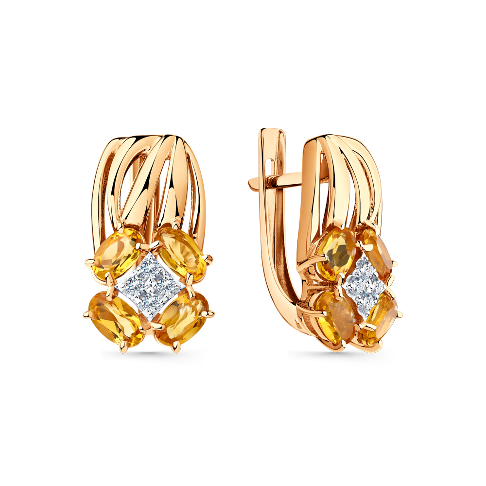 Cercei din aur roșu cu pietre Cubic Zirconia Incolor, Citrin