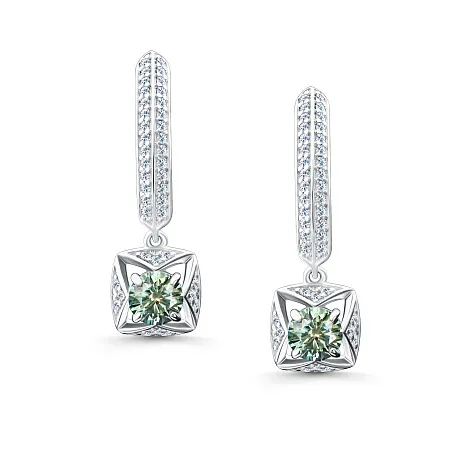 Cercei Suspendați din argint cu Cubic Zirconia Incolor, Moissanite Verde