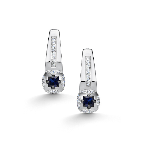 Cercei din aur alb cu pietre Diamant, Safir