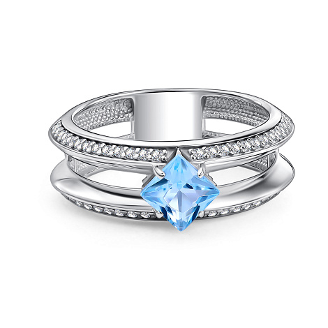 Inel din argint  cu pietre Cubic Zirconia Incolor, Topaz albastru