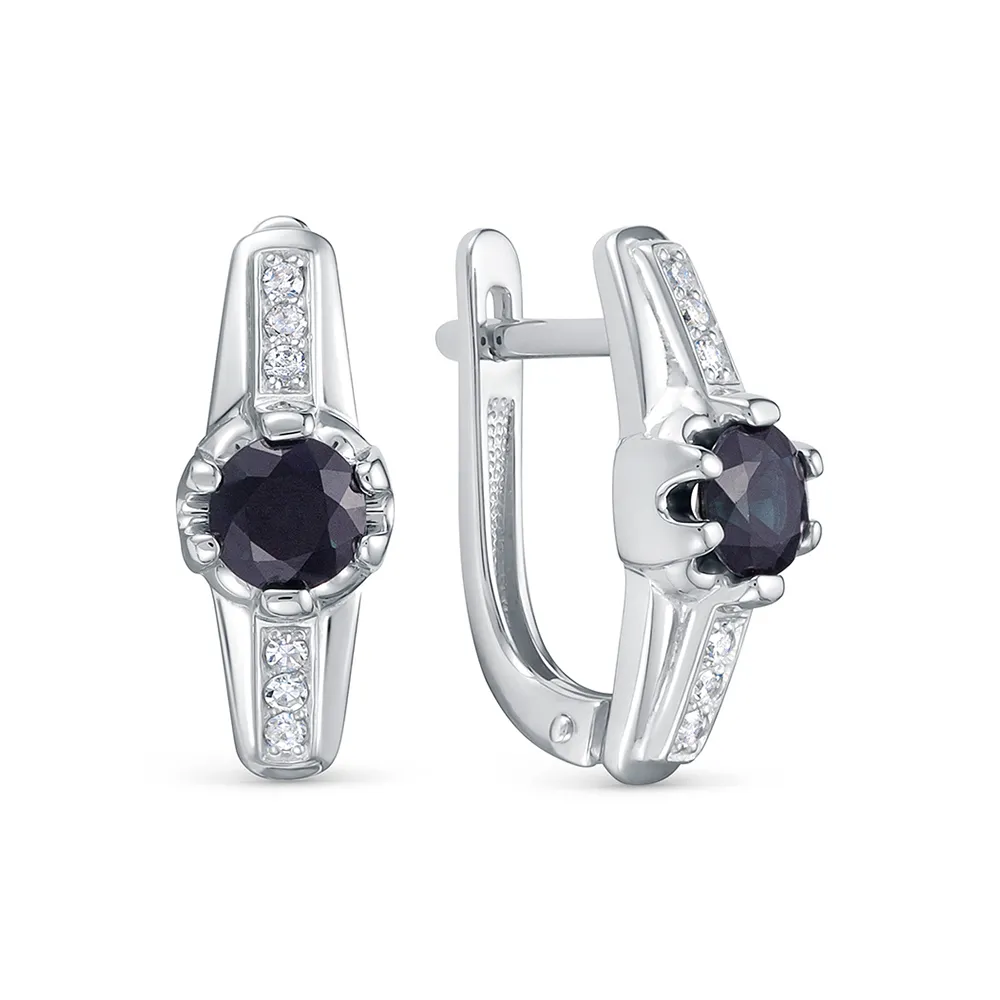 Cercei din aur alb cu Diamant, Safir