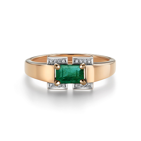 Inel din aur roșu cu pietre Diamant, Smarald